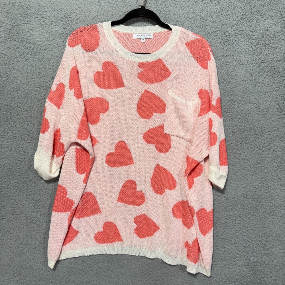 Chic Soul Sweater Women's 1XL Oversized Valentines Heart Lightweight Layering